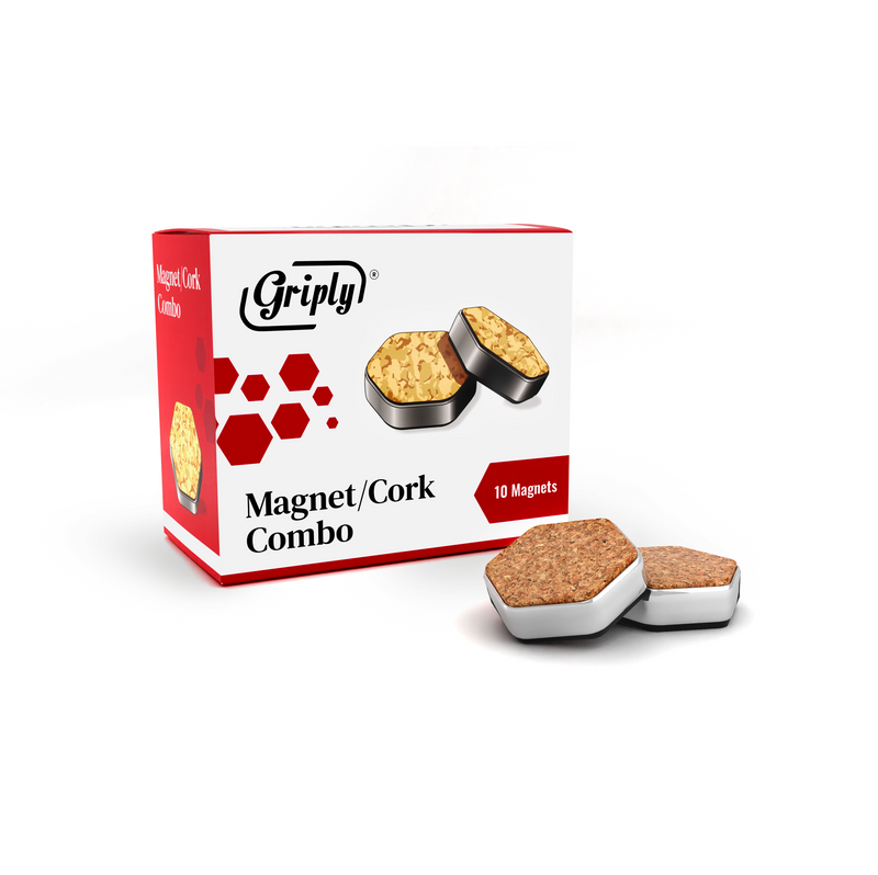 Griply (10 Pieces) Hexagon Magnet Cork Combo for Fridge, Office, School | Small Cork Board Magnetic